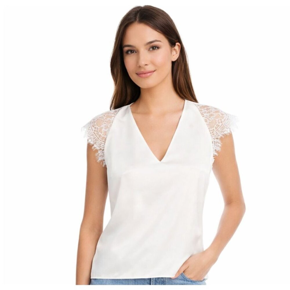 Generation Love Louisa Anya Silk Blouse lace cap sleeve Ivory Size XL NEW
